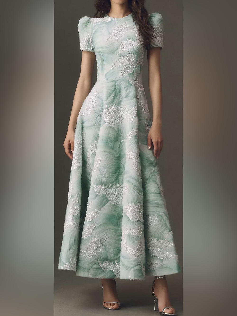 NEW Helsi Eleanor puff sleeves Blue sea Midi Dress sz L